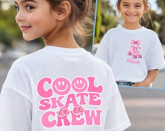 Girls Roller Skate Birthday Shirt, Personalized Pink Skate Party Tee, Skating Outfit, Front and back design
