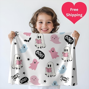 Halloween Toddler Blanket, Spooky Ghost Fleece, Cosy Halloween Toddler Blanket, Halloween Gift, Halloween Decor Kids, Kids Halloween Blanket