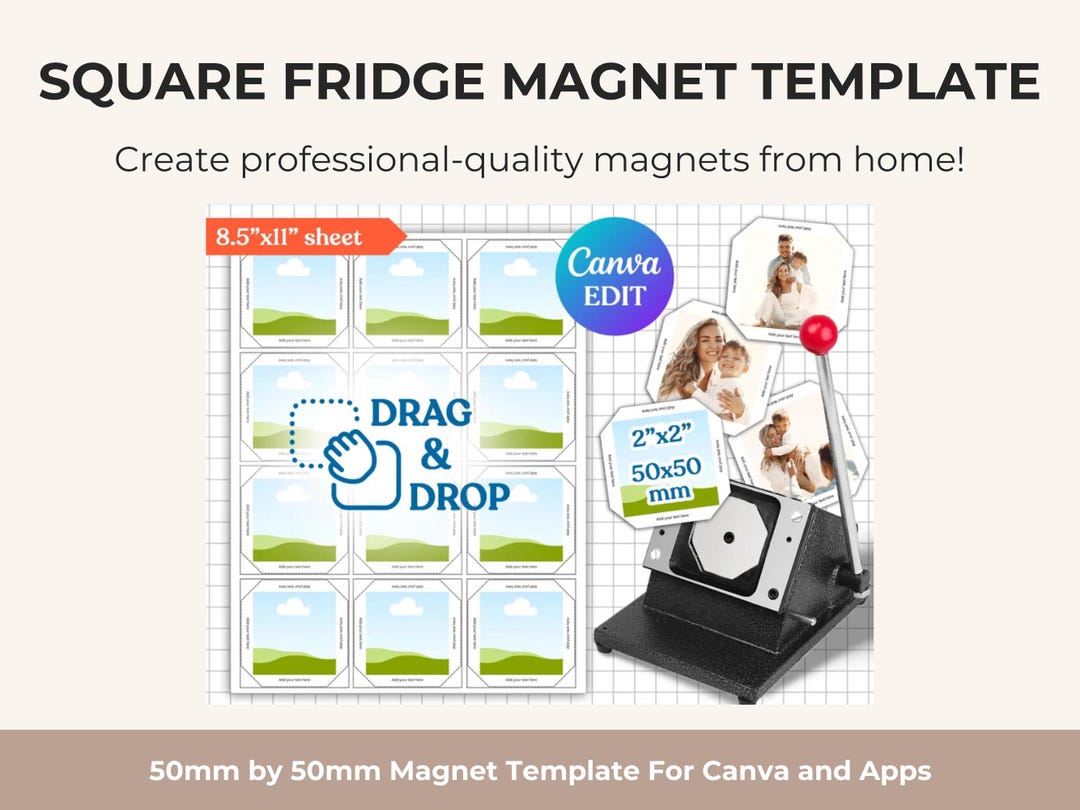 2x2 Square Magnet Template | DIY Fridge Magnet Maker | Canva Editable ...