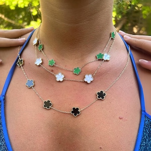 Mother of Pearl Clover Necklace, Luxury Gold Gilded VCA Five Leaf Chain Necklace, Stainless Steel Adjustable Choker, Perfect Gift