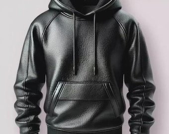 ハンドメイドブラックラムスキンレザーパーカー、メンズレザー 