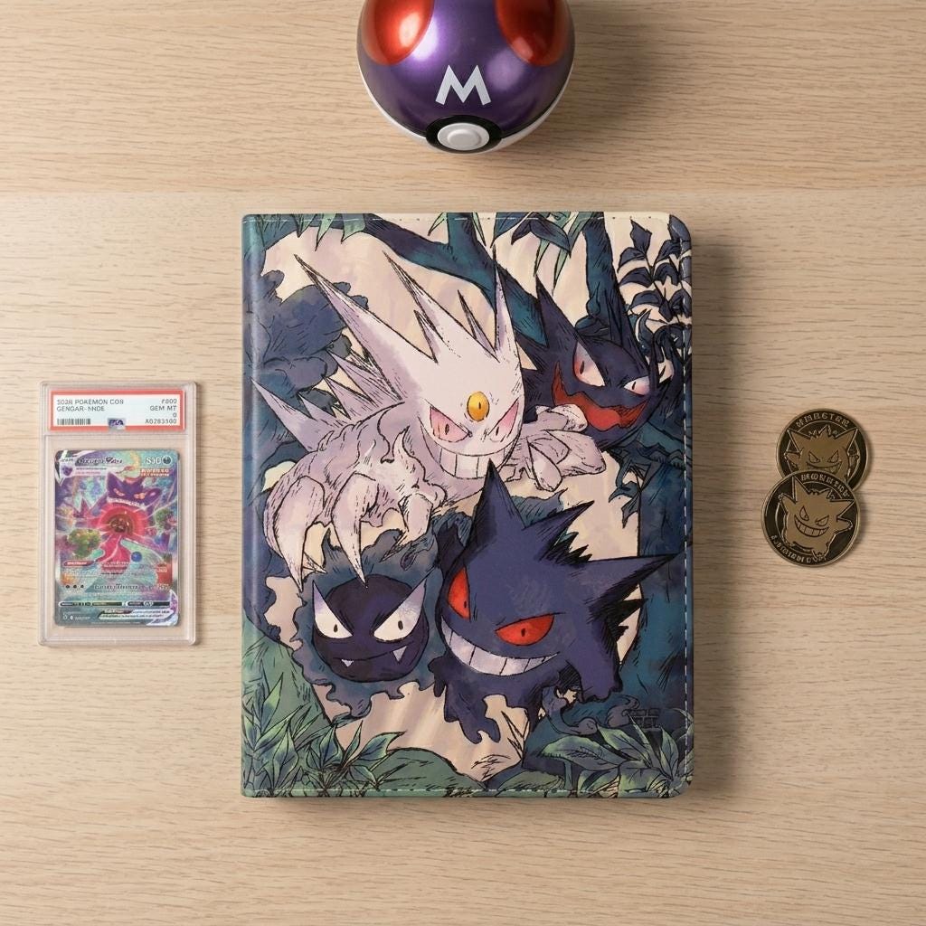 Gengar Evolution Pokemon Card Binder, Full Cover Printed Haunter Gastly Gengar Trading Card Album, TCG Card Holder, Gift for Pokemon Fans