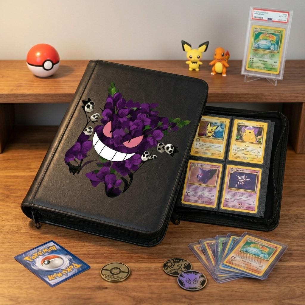Gengar Floral Pokemon Binder, Ghost Pokemon Card Binder, TCG Album, Trading Card Game Holder, Anime Collector Gift