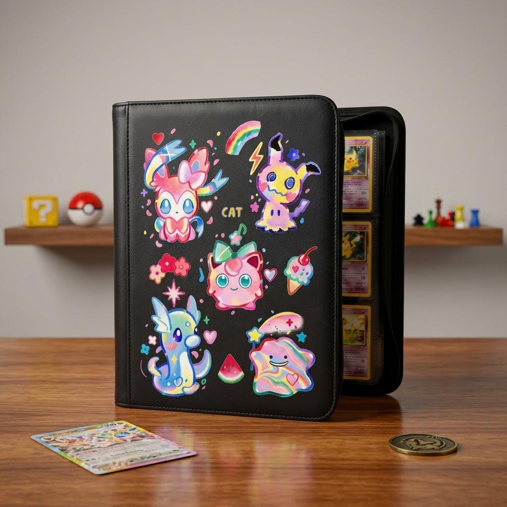 Cute Cusotm Pokemon Binder, Pokemon Trading Card Album, Sylveon Mimikyu Ditto TCG Binder, Zip TCG Binder Gift For Pokemon Fans