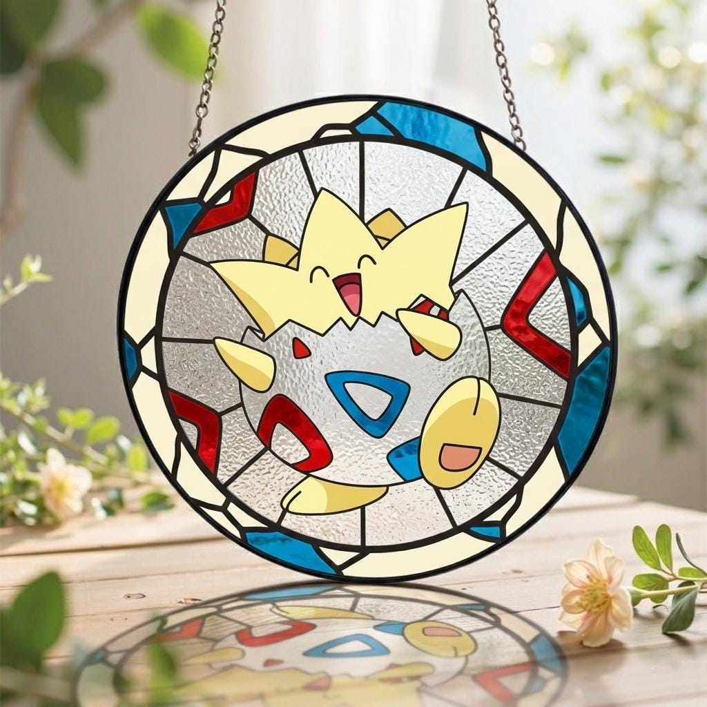 Togepi Stained Glass Suncatcher, Cute Baby Pokemon Window Hanging, Kawaii Anime Room Decor, Pokemon Fan Gift