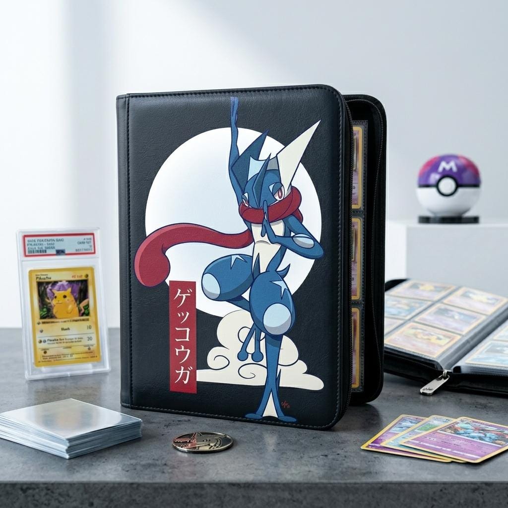 Greninja Pokemon Card Binder, TCG Trading Card Game Album, Ninja Frog Anime Card Holder, Custom Leather Pokemon Card Binder Gift