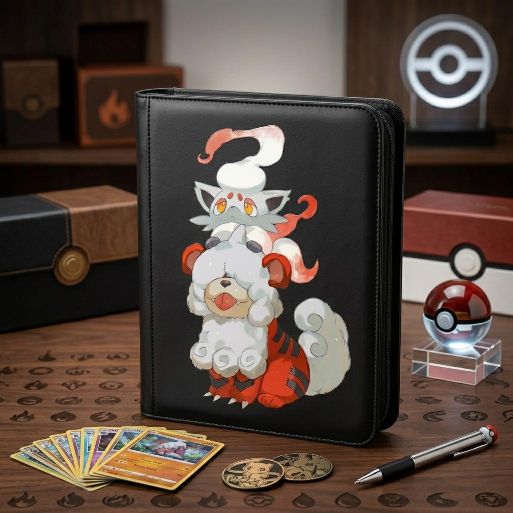 Zorua Growlithe Pokemon Binder, Cute Anime Card Binder, TCG Trading Card Album, Collector Gift, Zip Binder