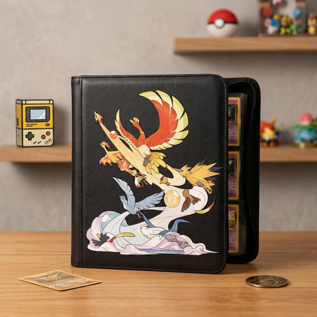 Legendary Bird Pokemon Card Binder, Articuno Zapdos Moltres Binder, Anime Card Album, Trading Card Holder, Gift for Pokemon Fans