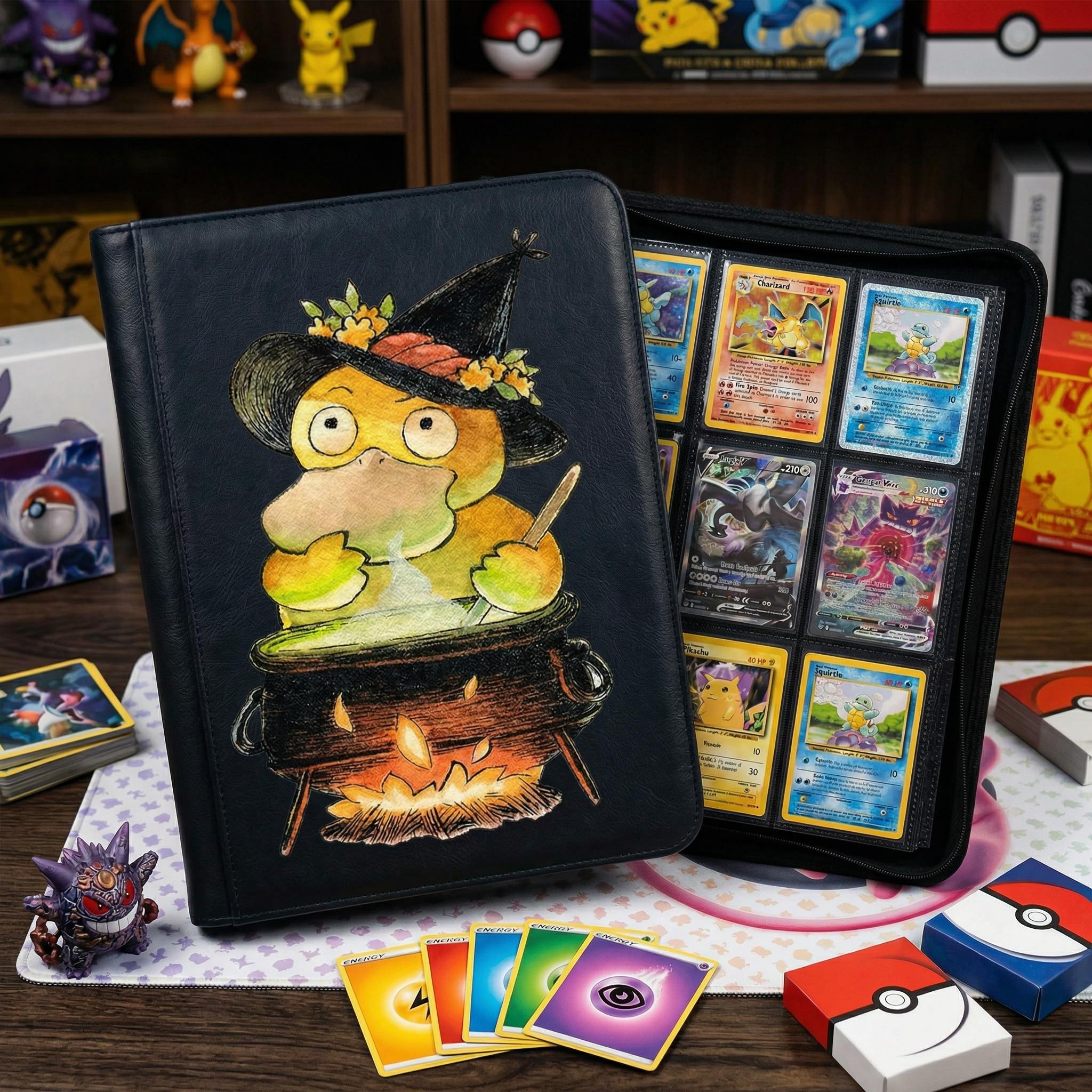 Psyduck Halloween Pokemon Binder, Witch Duck Card Holder Album, Zipper Trading Card Binder, Cute Anime Gift