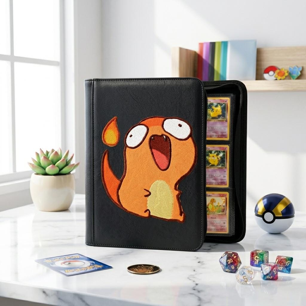 Charmander Pokemon Card Binder, Cute Fire TCG Trading Card Game Album, Funny Anime Card Holder Zipper Binder Gift