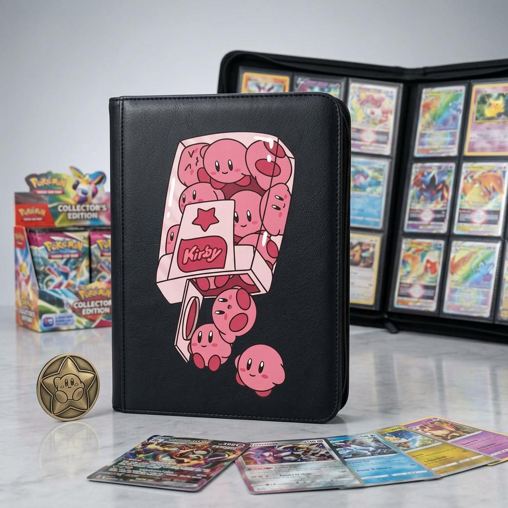 Kirby Kawaii Custom Card Binder, Cute Pink Anime Trading Card Album, Zip TCG Card Holder, Gamer Gift for Kirby Fans