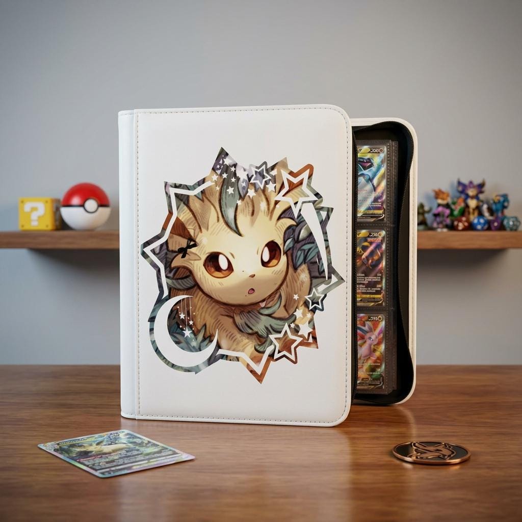 Cute Leafeon Pokemon Custom Card Binder, Kawaii Eeveelution Binder, Anime Trading Card Album, Collector Zip Binder, Gift for Pokemon Fans