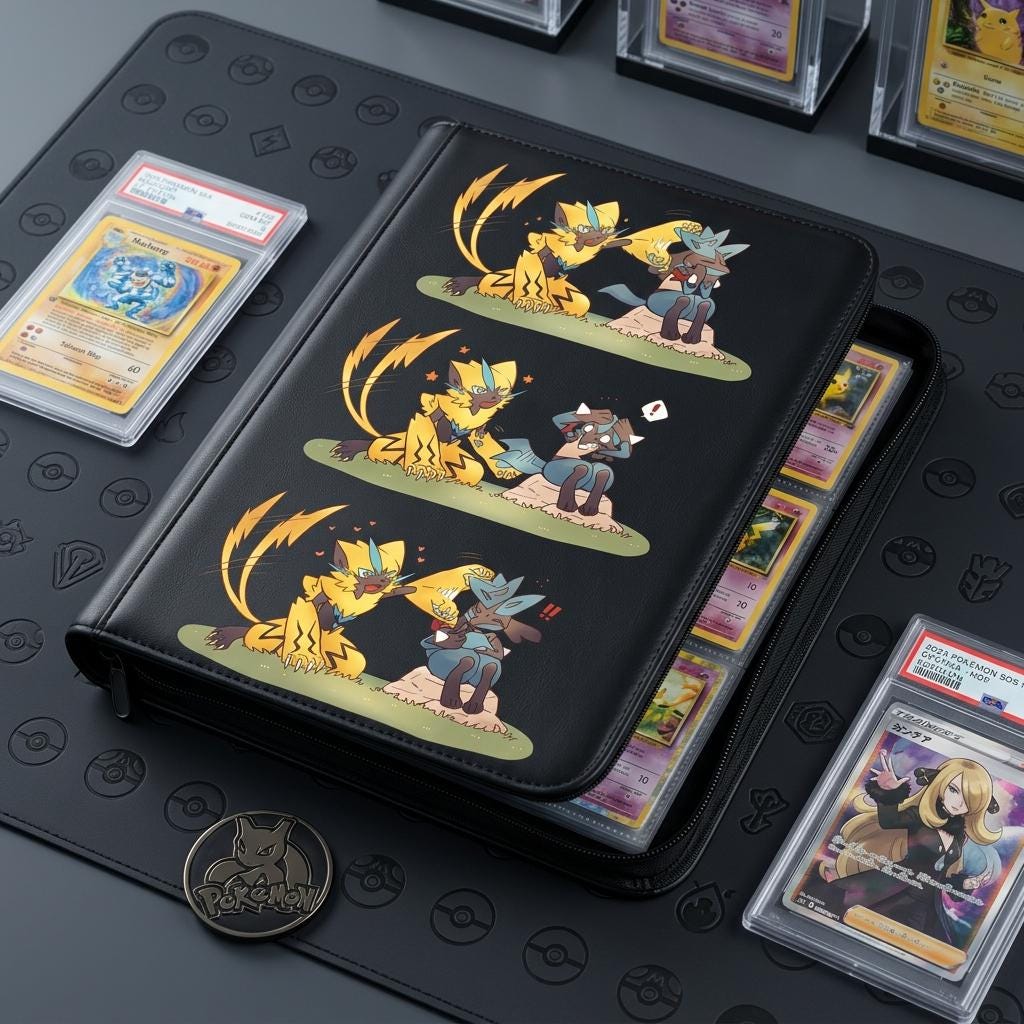 Zeraora Lucario Pokemon Binder, Cute Anime Card Binder, Trading Card Album, Collector Gift, TCG Card Storage, Zip Binder