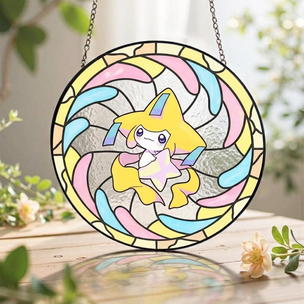 Jirachi Stained Glass Suncatcher, Cute Pokemon Window Hanging, Kawaii Anime Room Decor, Pokemon Fan Gift