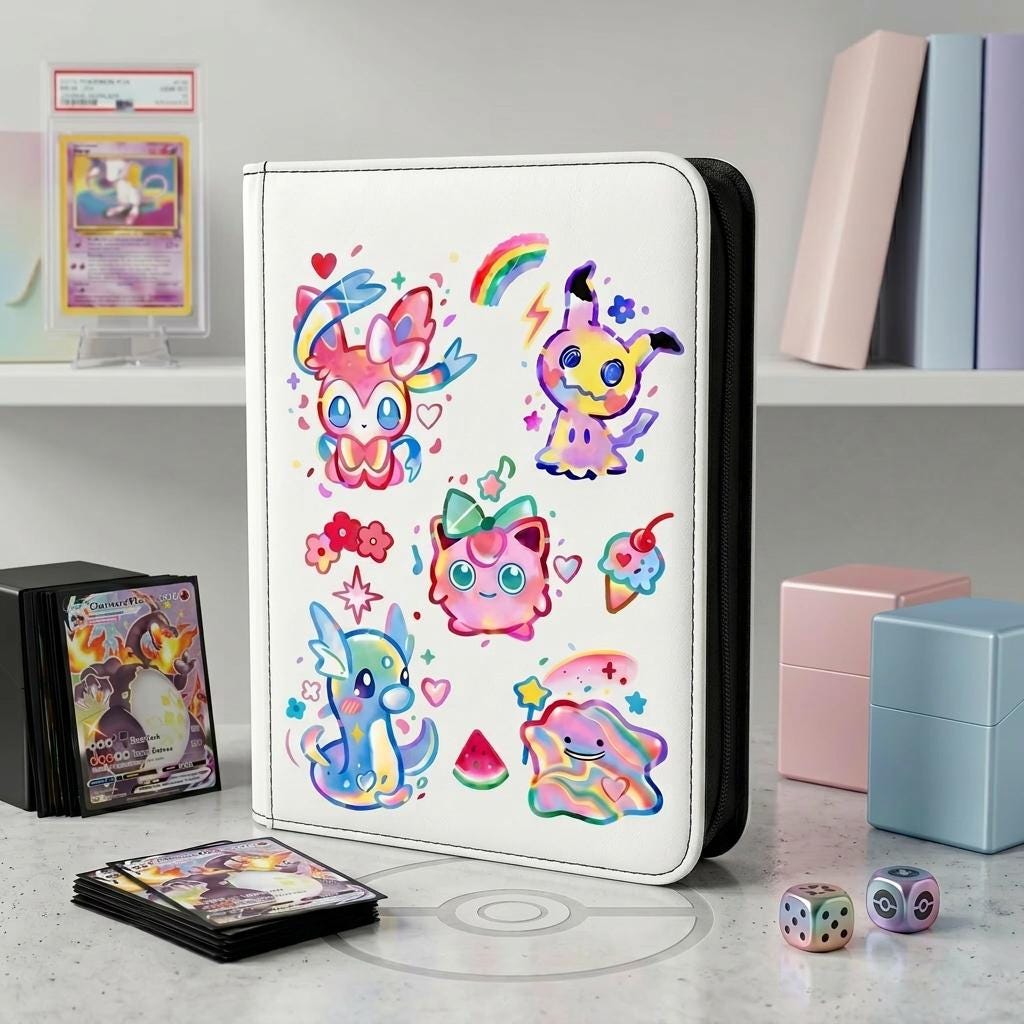 Cute Pokemon Card Binder, Custom Pokemon Trading Card Binder, Mimikyu Sylveon Jigglypuff Binder, TCG Card Binder Gift For Pokemon Fans