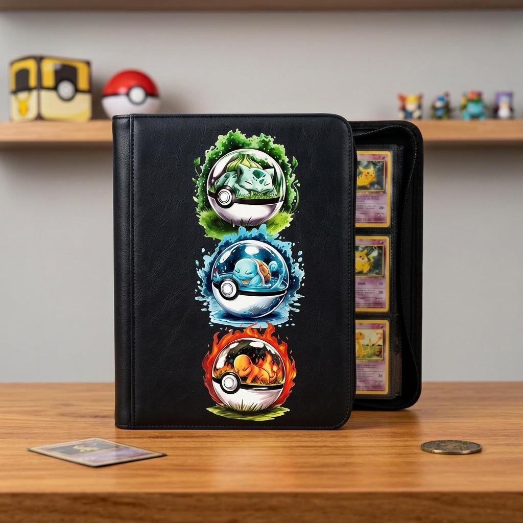 Starter Pokemon Custom Card Binder, Pokemon Trading Card Binder, Pokemon TCG Binder, Pokemon Collector Birthday Gift