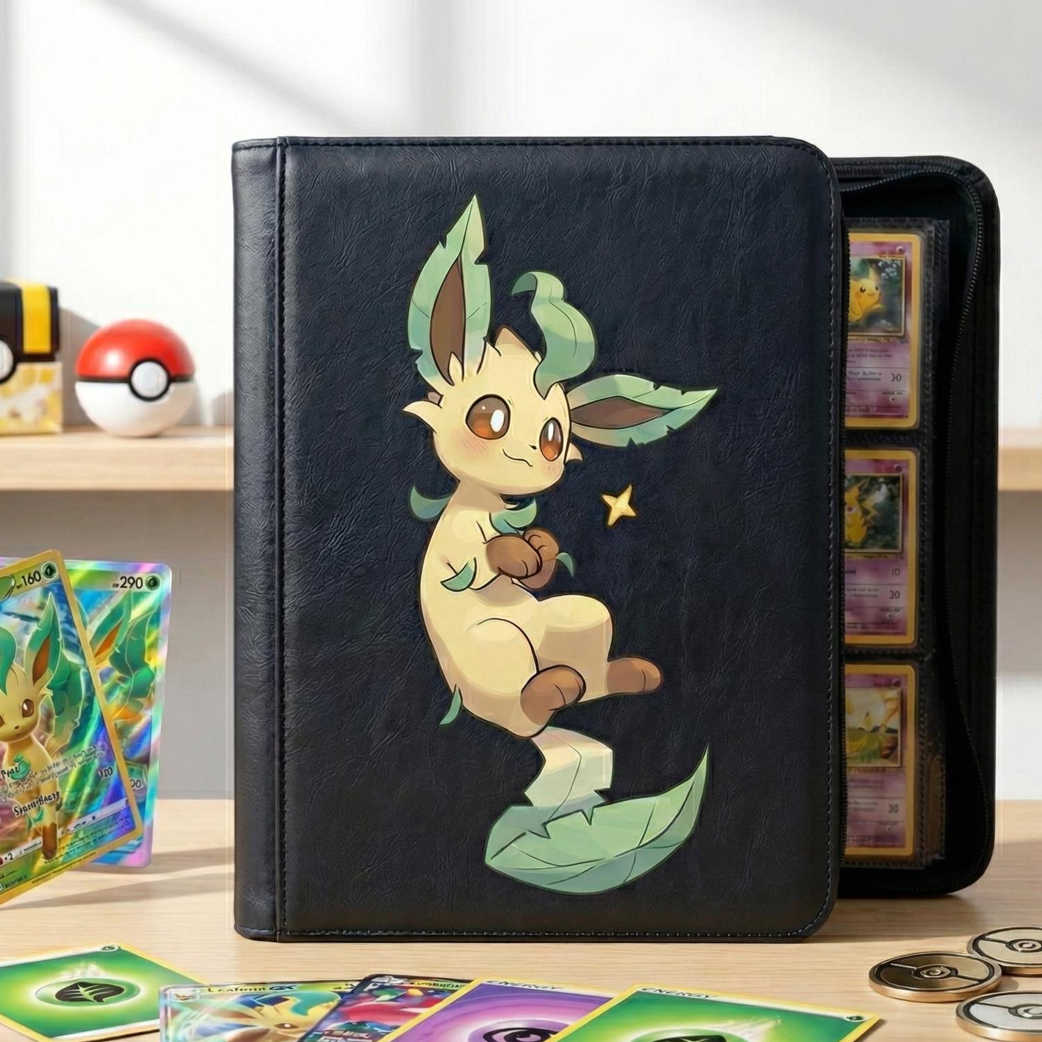 Leafeon Pokemon Binder, Eeveelution TCG Trading Card Game Album, Cute Grass Pokemon Card Holder, Zipper Binder Gift