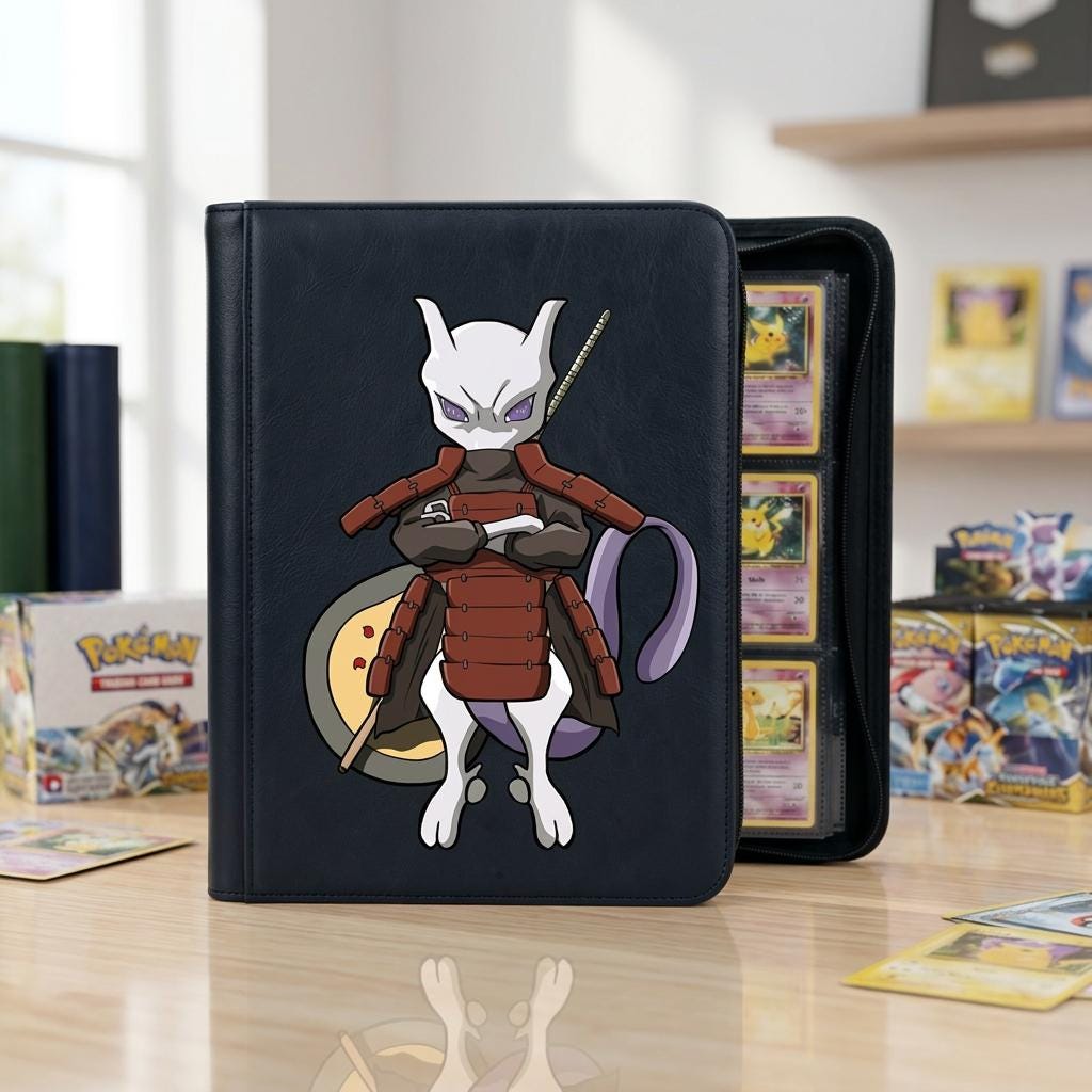 Mewtwo Samurai Pokemon Binder, Psychic Pokémon Card Holder, Anime Trading Card Album, Cool Pokémon Collector Gift