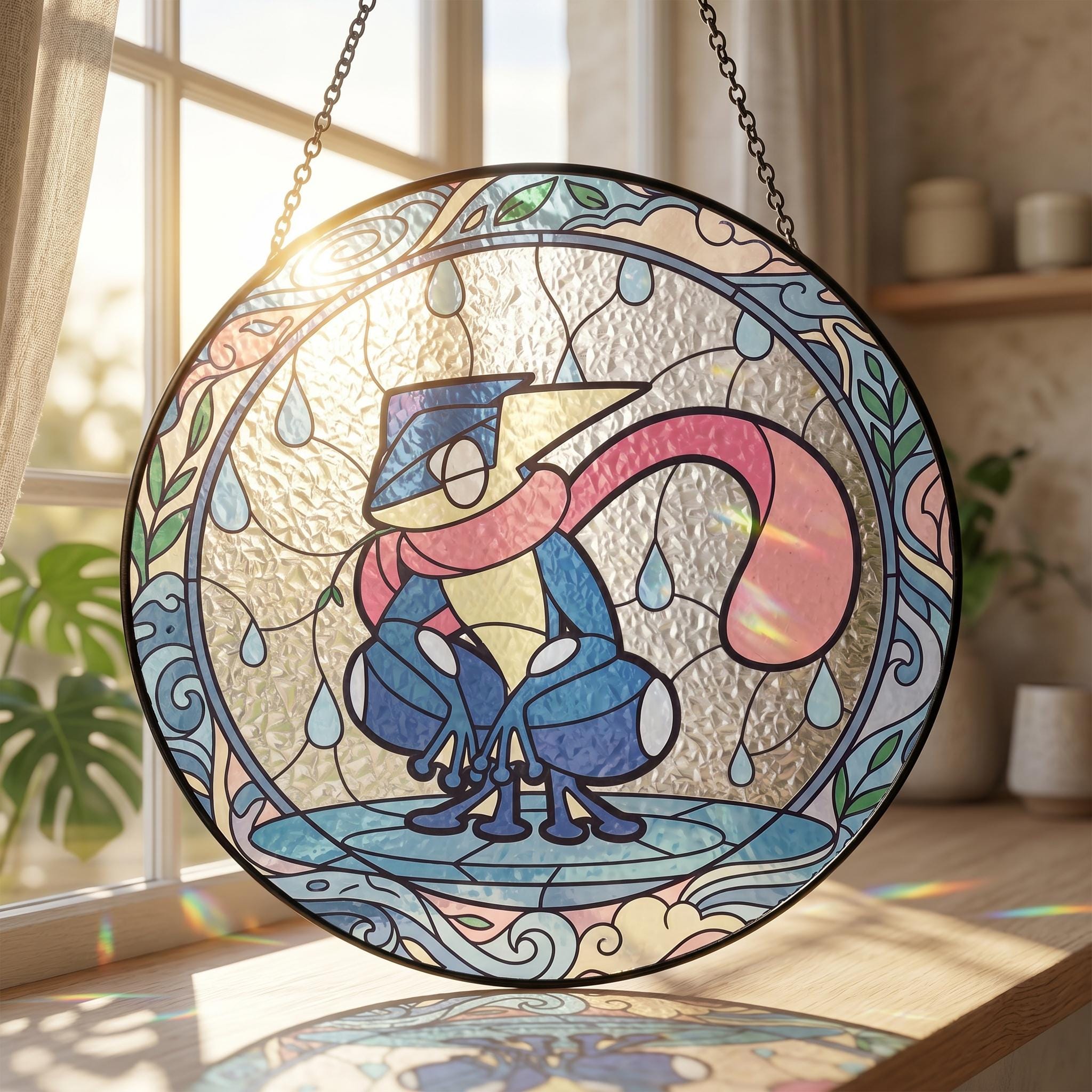 Greninja Suncatcher, Water Ninja Pokemon Window Hanging, Anime Stained Glass Decor, Gamer Room Sun Catcher Gift
