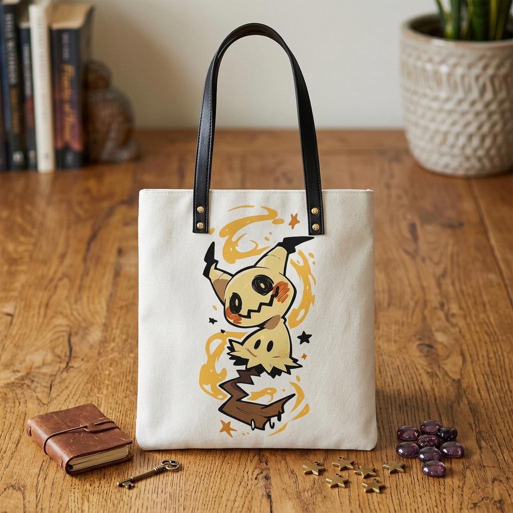 Pokemon Mimikyu Leather Tote Bag, Cute Ghost Pokemon Purse, Anime Shoulder Bag, Kawaii Gamer Gift, Mimikyu Disguise Tote