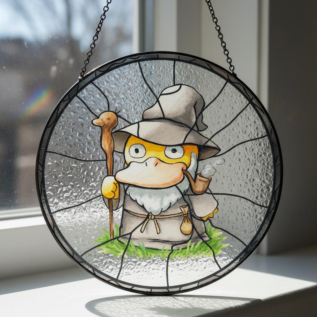 Pokemon Psyduck Glass Suncatcher Window Hanging, Cute Handcraft SunCatcher Decor Gift, Cute Psyduck Suncatcher Gifts Home Decor