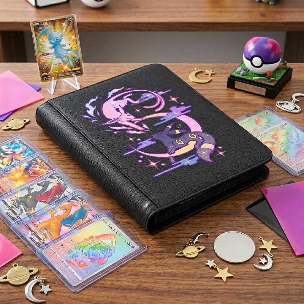 Espeon Umbreon Pokemon Binder, Eeveelution Trading Card Zipper Ringless Binder, Pokemon TCG Ringless Binder, Pokemon Fans Birthday Gift