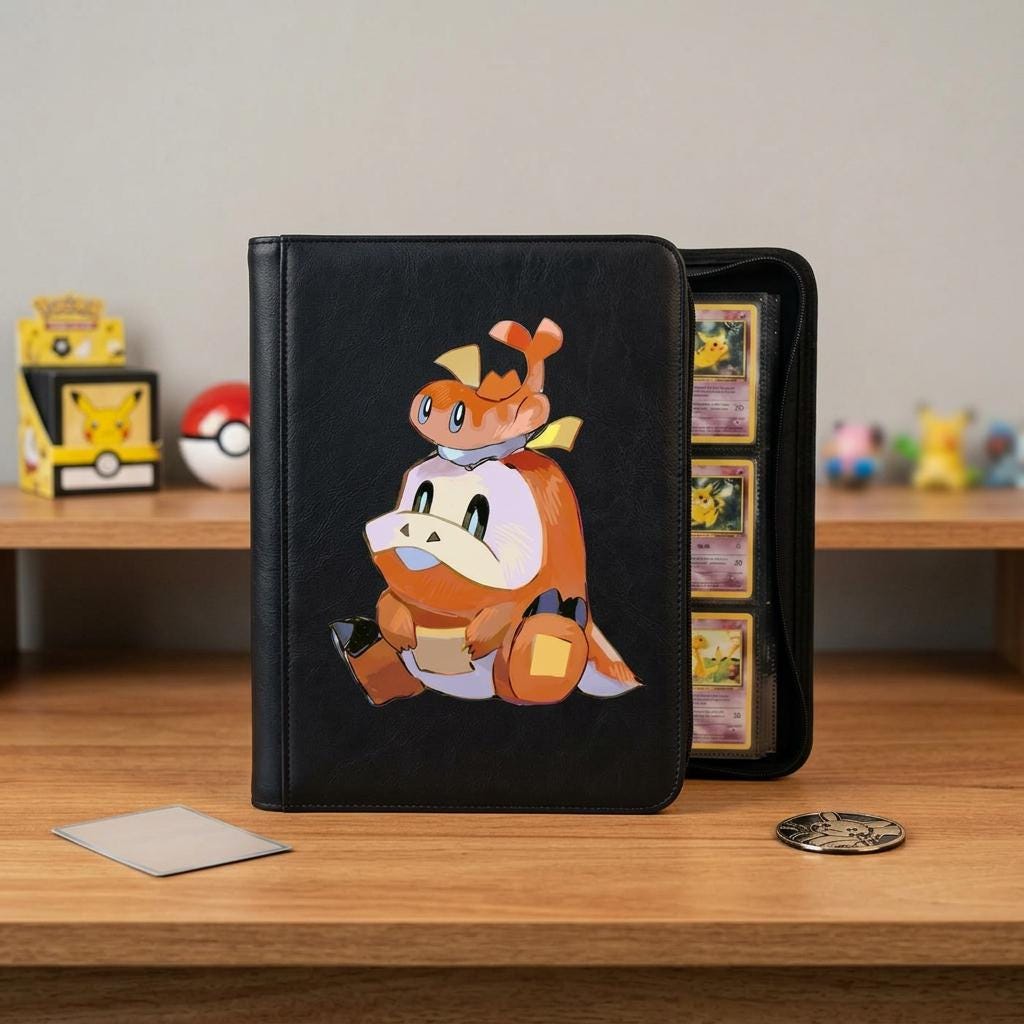 Fuecoco Pokemon Binder, Cute Fire Croc Card Binder, Anime Trading Card Album, TCG Collector Gift, Zip Card Storage