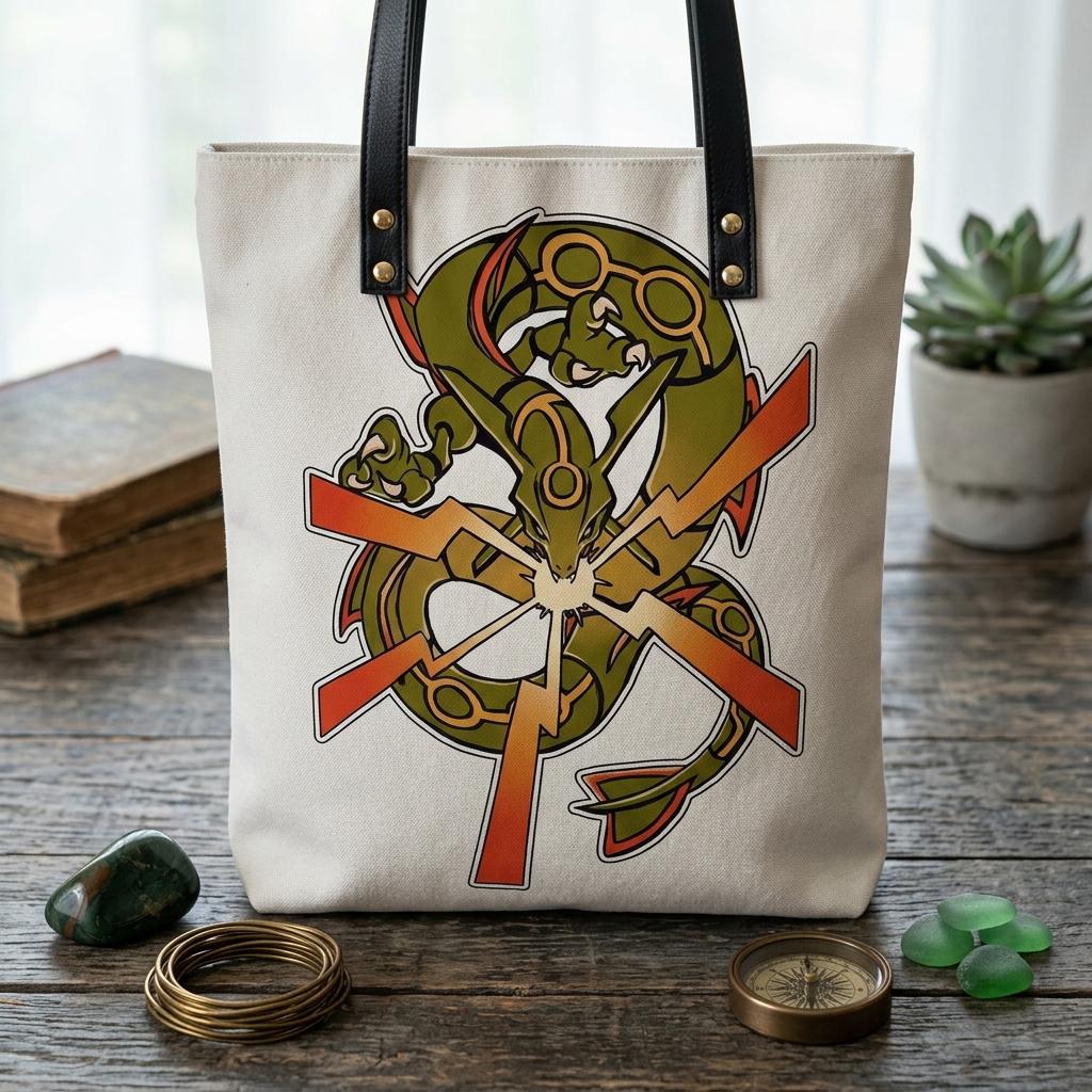 Pokemon Rayquaza Leather Tote Bag, Legendary Pokemon Anime Purse, Gamer Shoulder Bag, Dragon Pokemon Gift, Kawaii Tote Bag