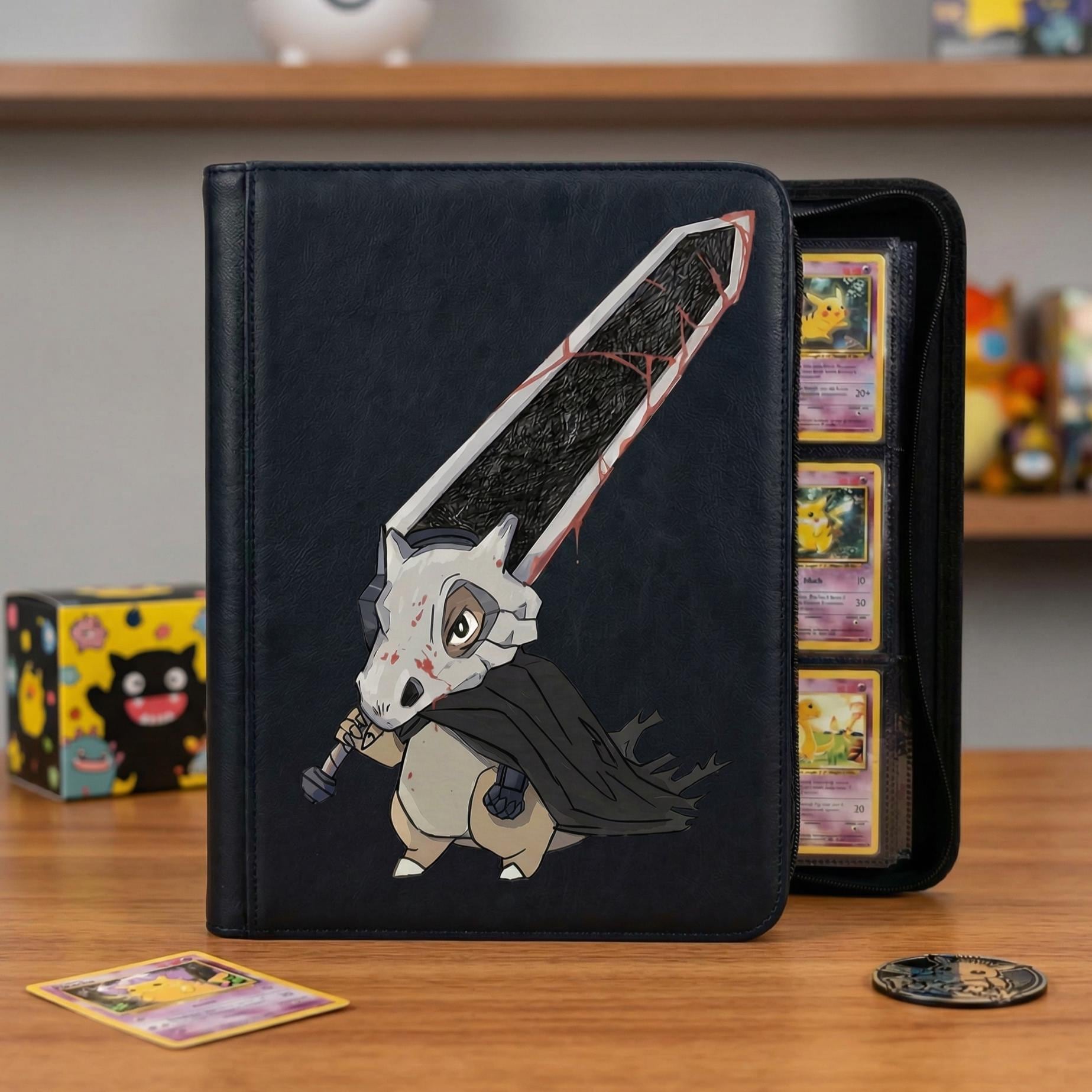 Pokemon Cubone Sword Leather Card Binder Album with Zipper, Trading Card Holder for Pokémon TCG Collectors