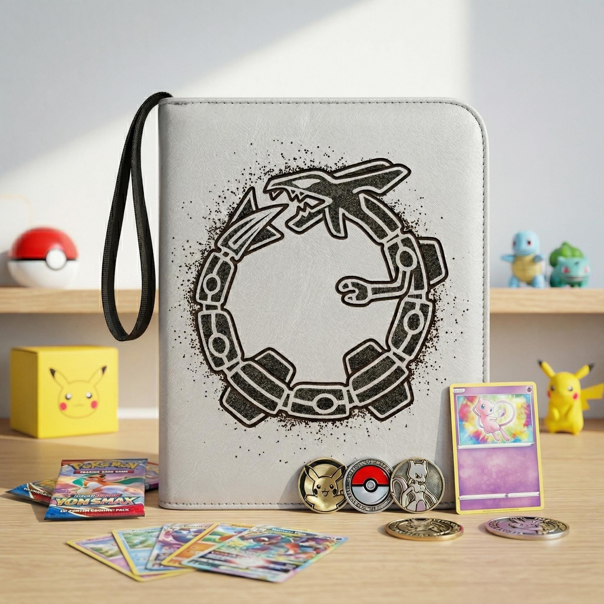 Rayquaza Pokemon Binder, Legendary TCG Trading Card Game Album, Dragon Anime Card Holder, Zipper Binder Gift