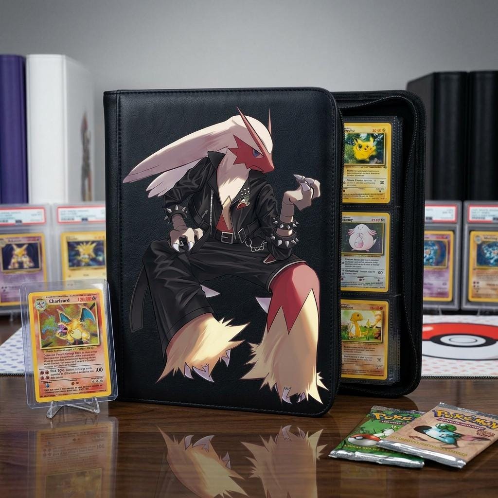 Pokemon Blaziken Biker Card Binder, Anime Trading Card Album, Zipper Card Holder, TCG Collector Gift, Custom Pokemon Binder