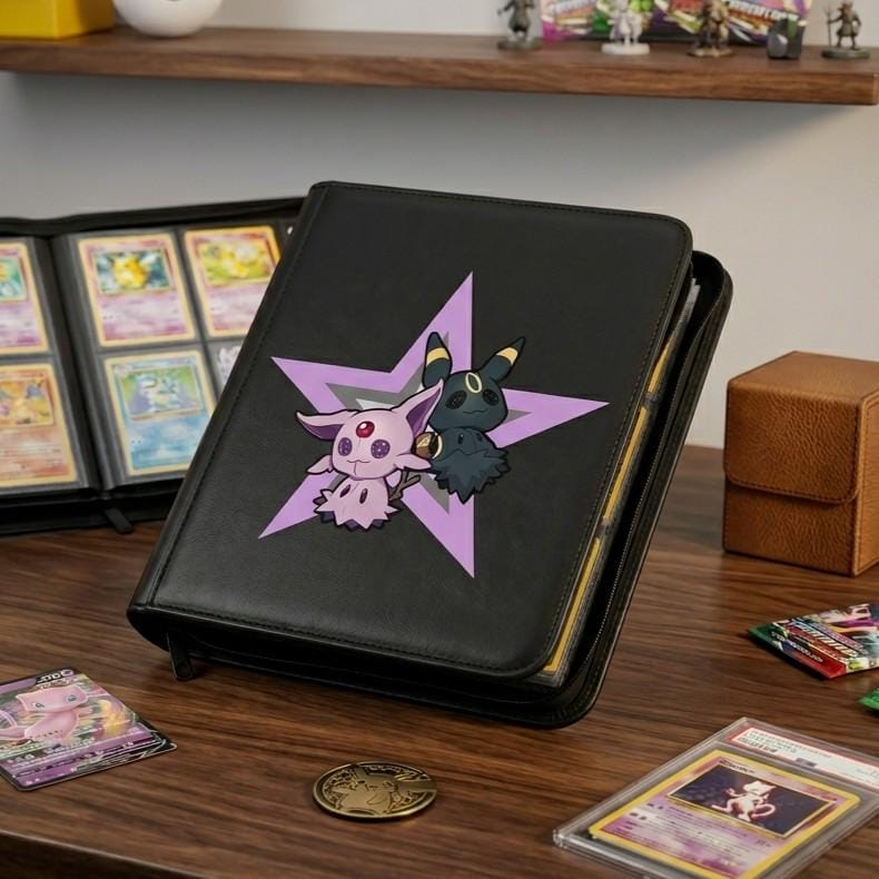 Espeon Umbreon Pokemon Card Binder, Eeveelution TCG Trading Card Game Album, Psychic Dark Card Holder Zipper Binder Gift