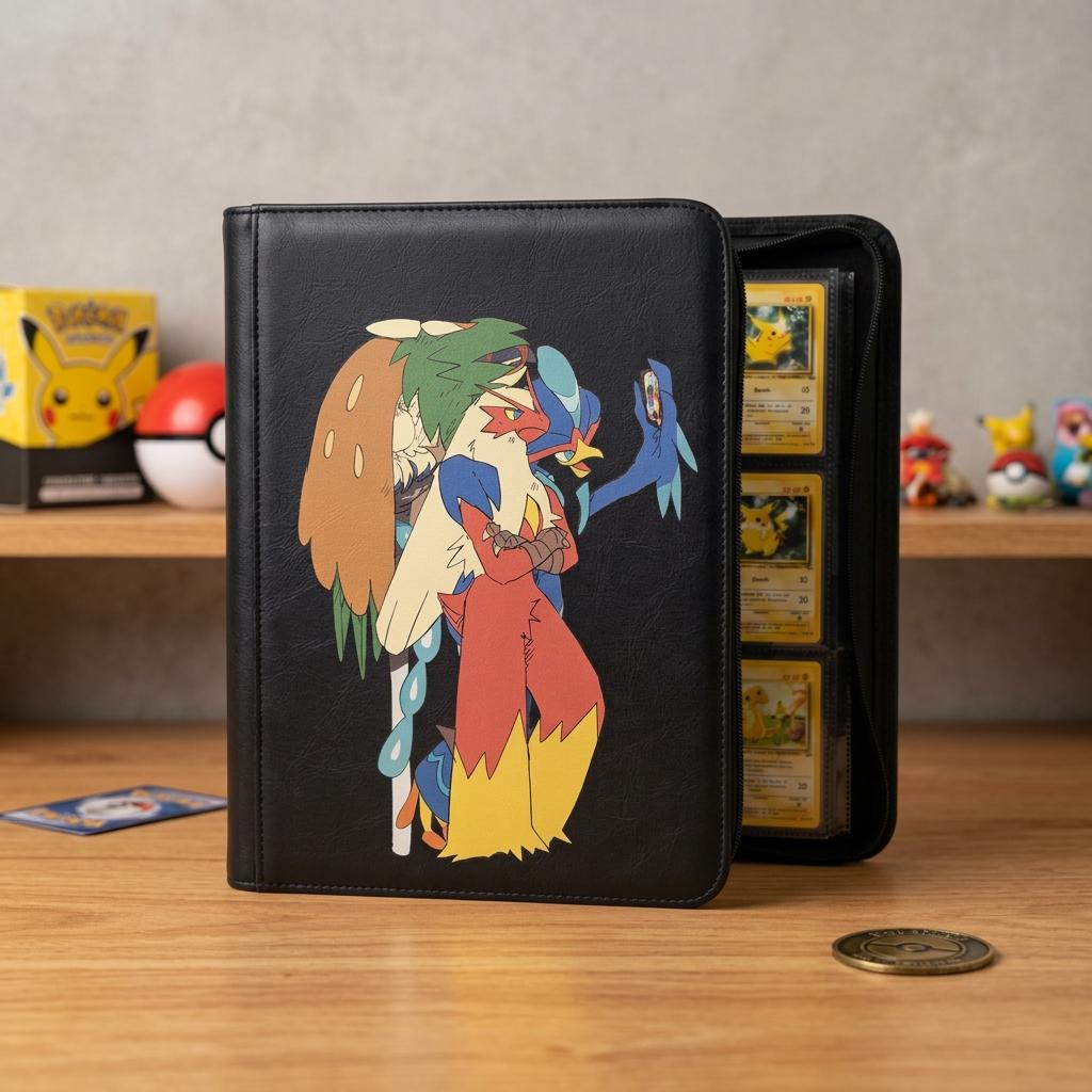 Pokemon Trainer Trio Binder, Decidueye Blaziken Swellow Card Binder, Anime Trading Card Album, Zip Card Holder, Gift for Pokemon Fans
