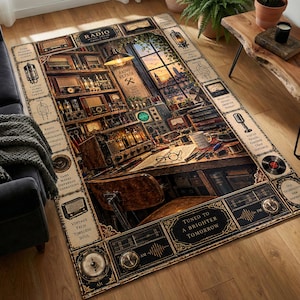 Vintage Radio Repair Shop Printed Rug, Vacuum Tubes and Antique Electronics