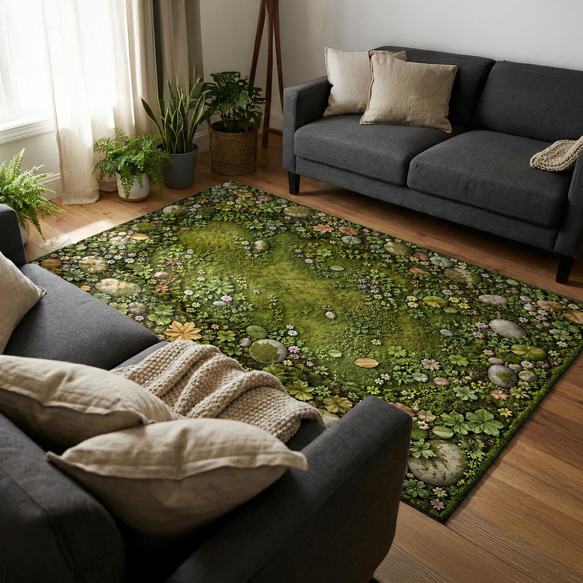 Whimsical Forest Moss Rug, Realistic 3D Grass Leaf Texture Area Rug ...