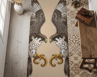 Falcon Runner Rug: Boho Bird of Prey Design - Hallway Entryway Mat