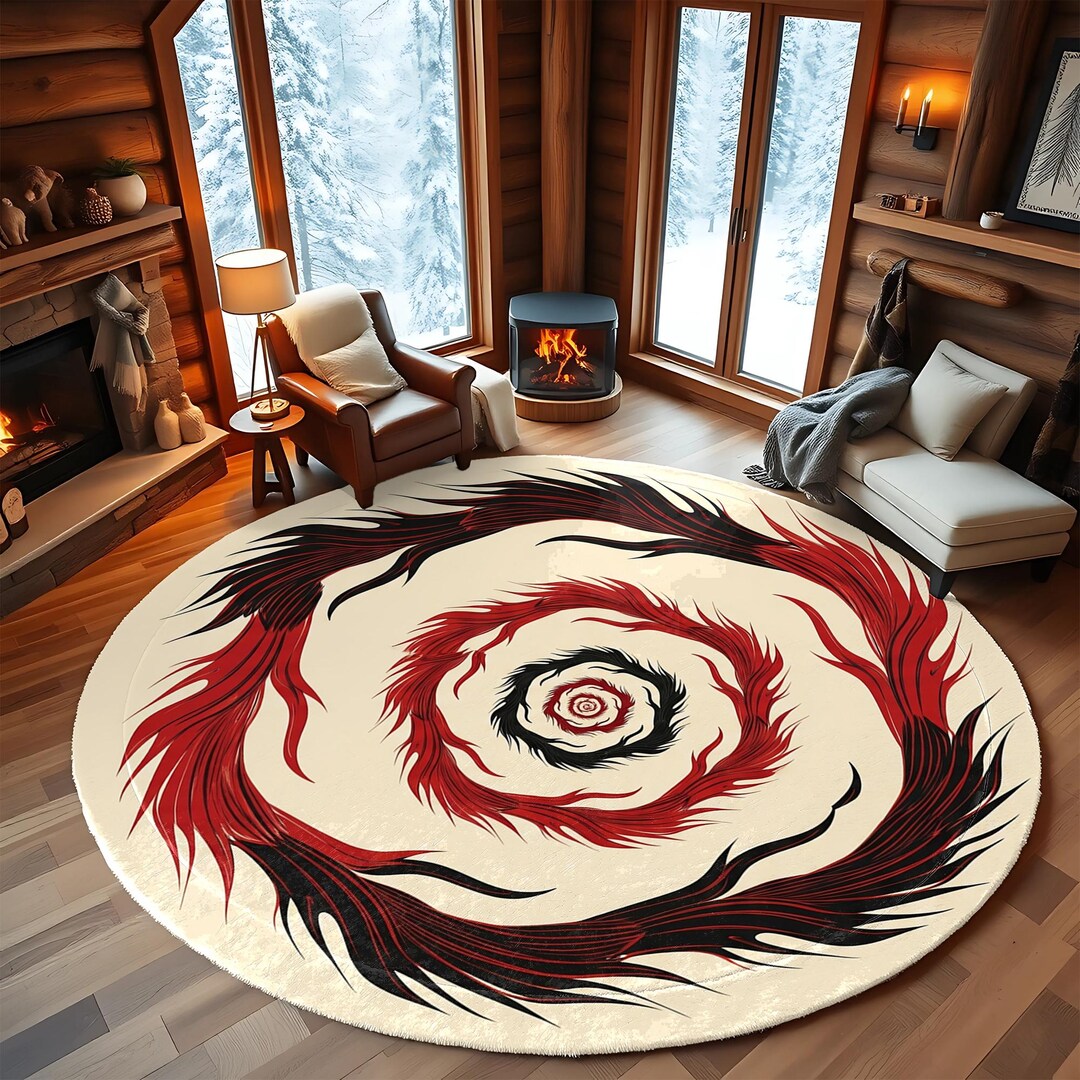 Inferno Spiral Rug – Red & Black Flame Swirl Design, Edgy Abstract ...