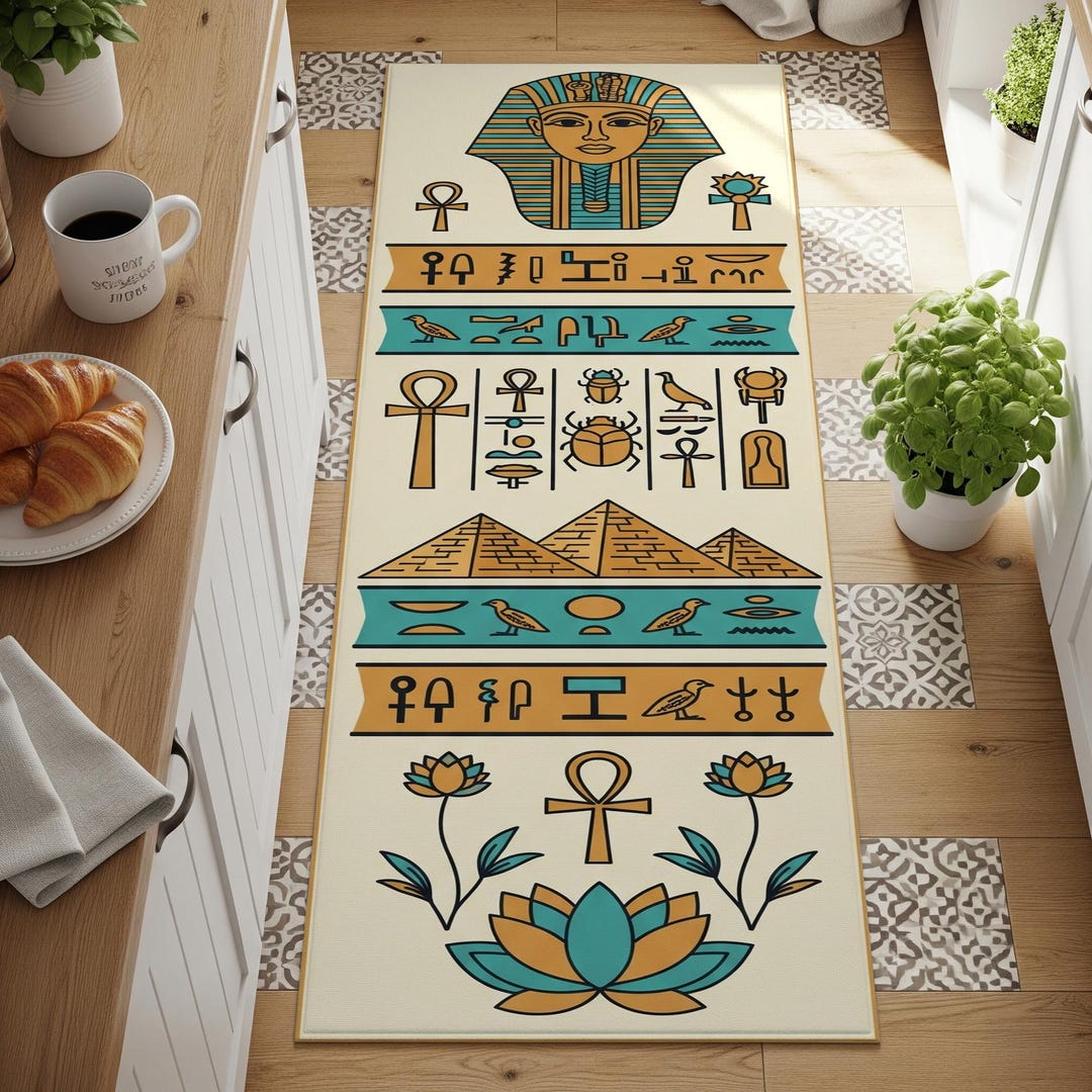 Egyptian Runner Rug: Pharaoh, Pyramid & Hieroglyphs Hallway Mat - Etsy