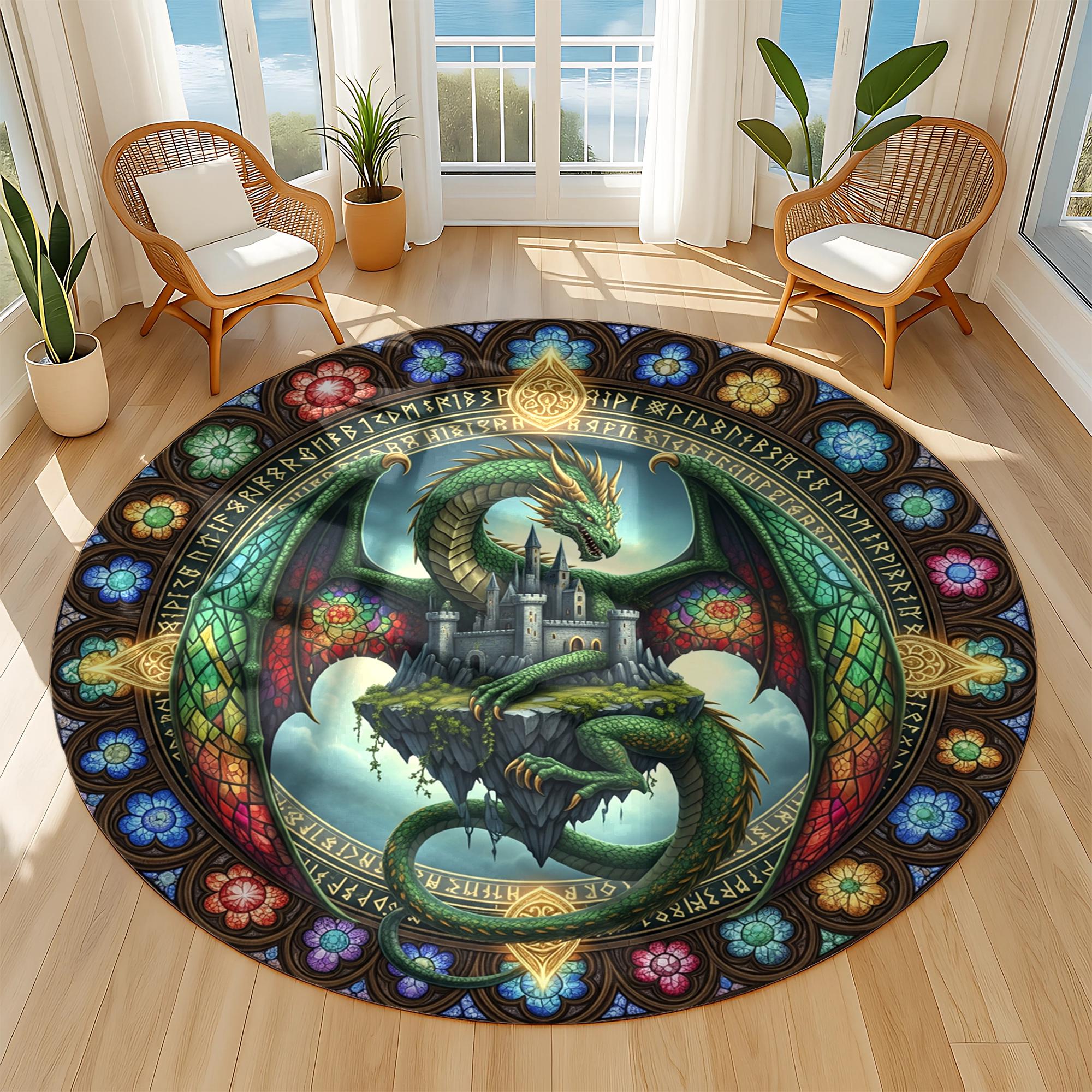 Dragon Castle Round Rug – Stained Glass Fantasy Medieval Decor - Etsy
