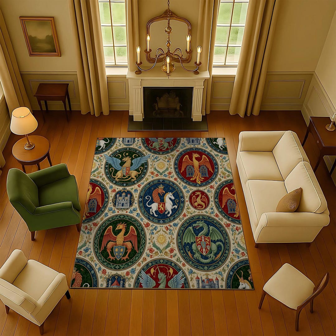 Mythical Creatures Rug: Griffin, Unicorn & Dragon - Medieval Home Decor ...
