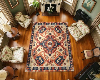 Tappeto con medaglione tribale – Tappeto da pavimento in stile folkloristico tradizionale