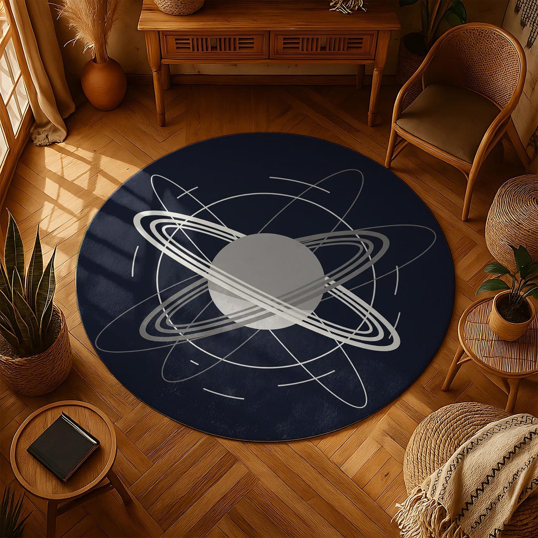 Mid-century Modern Orbit Rug, Abstract Atomic Pattern Carpet, Science ...
