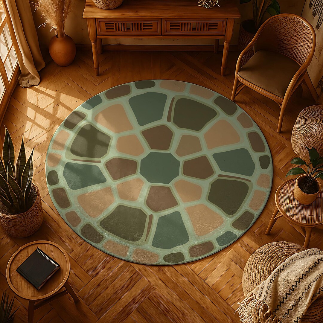Turtle Colorblock Rug Turtle Shell Pattern Rug – Earthy Tones With Organic Geometry, Ideal ...