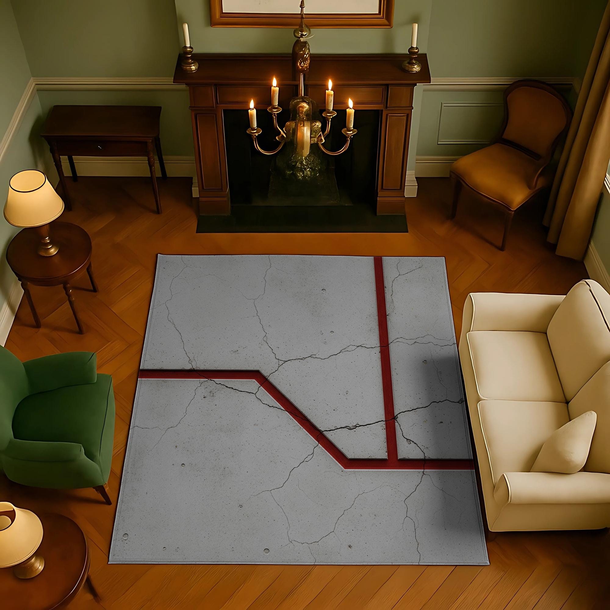 Concrete Crack Art Rug – Industrial Red Line Rug - Etsy