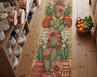 Cactus Runner Rug: Southwestern Desert Floral Kitchen Mat