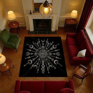 Celestial Alchemy Rug Carpet with Esoteric Symbols – Occult Inspired Premium Floor Decor for Mystics, Spiritual Gift for Astrologers