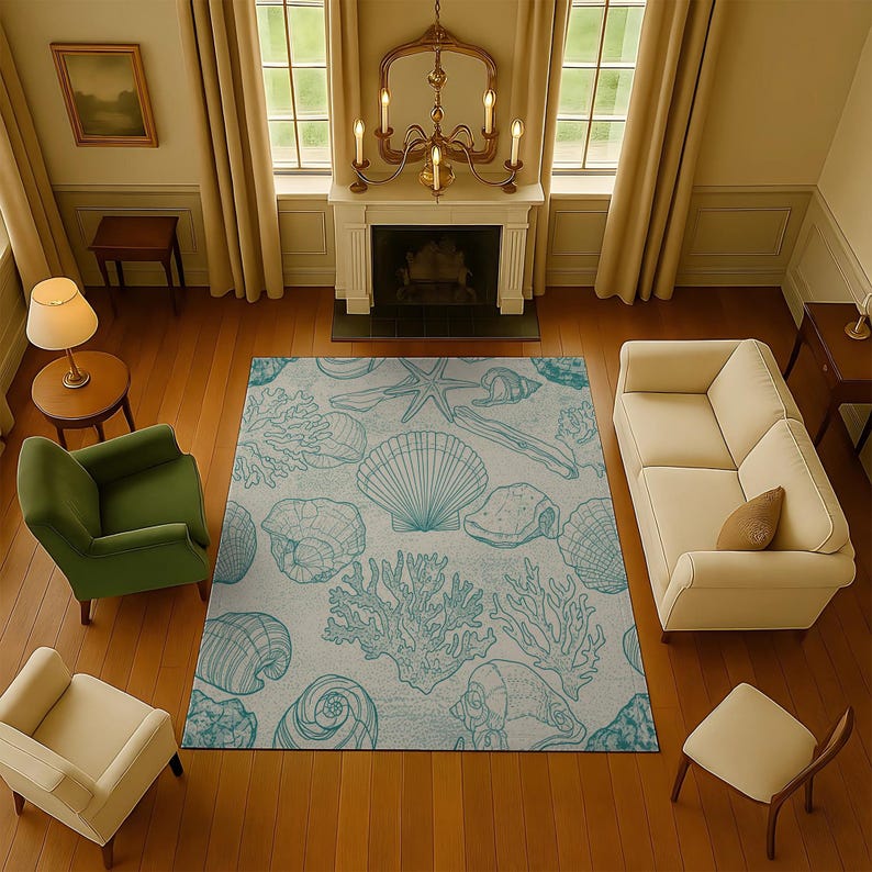 Coastal Sea Shells Rug – Marine Sketch Style, Beach House Decor - Etsy