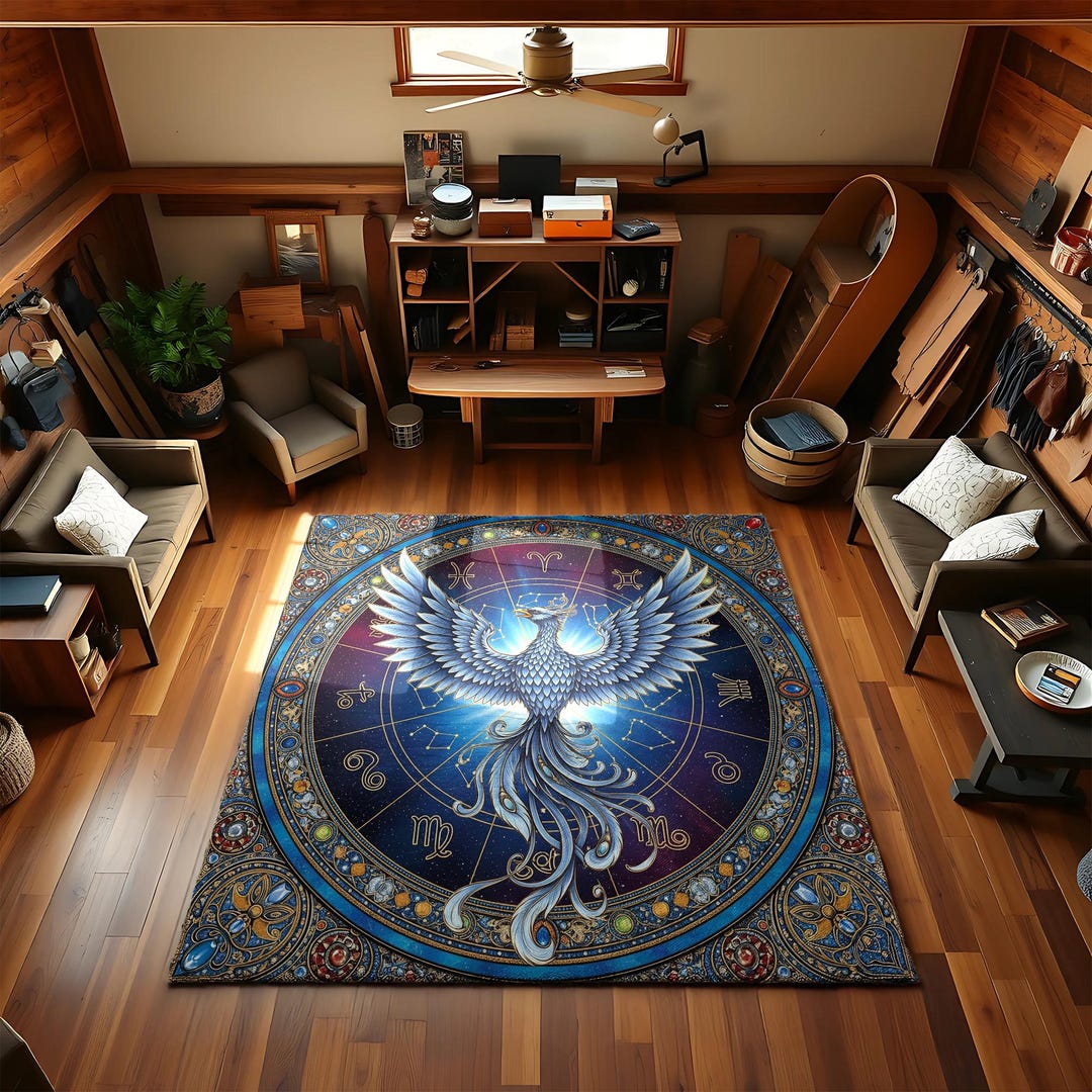 Zodiac Sign Rug Celestial Phoenix Zodiac Rug: Fantasy Firebird Astrology Decor - Etsy