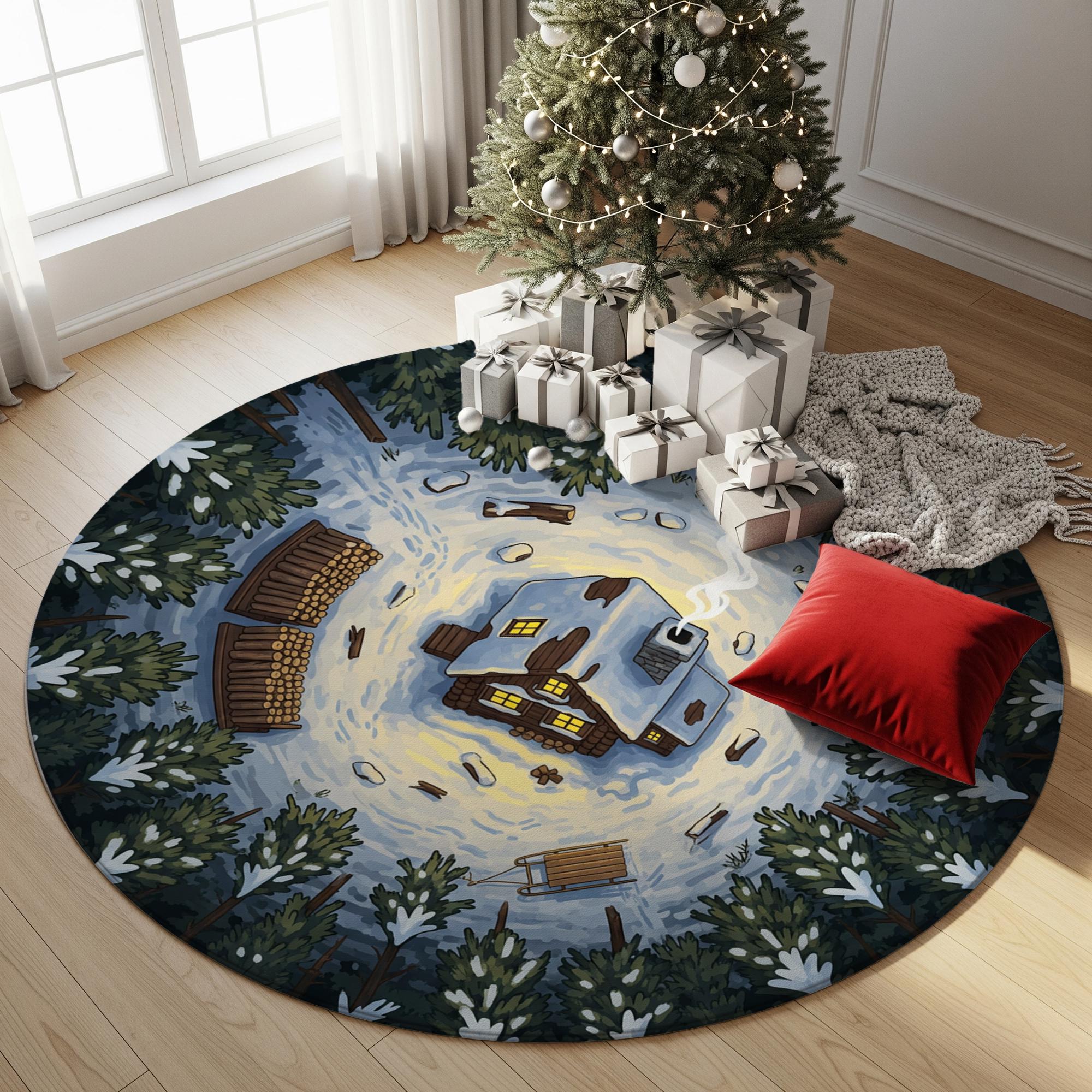 Winter Cabin Round Rug: Snowy Forest Christmas Lodge Decor - Etsy
