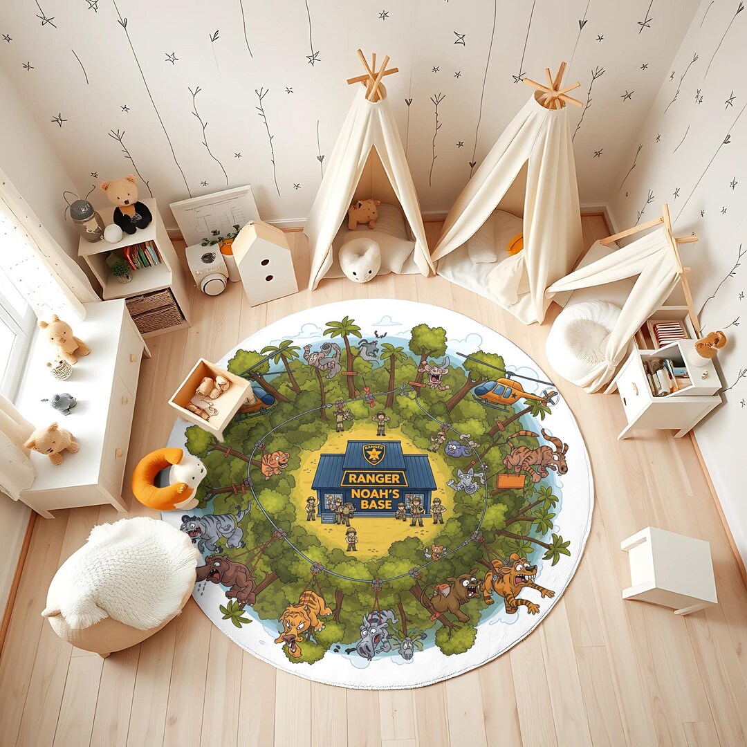 Personalized Ranger Base Kids Rug | Round Animal Rescue Playmat - Etsy